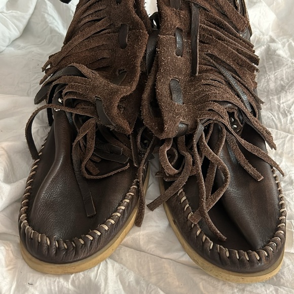 Vintage Hector Riccione Calf Leather Pull On Moccasin Fringe Studded Boots - Picture 9 of 12